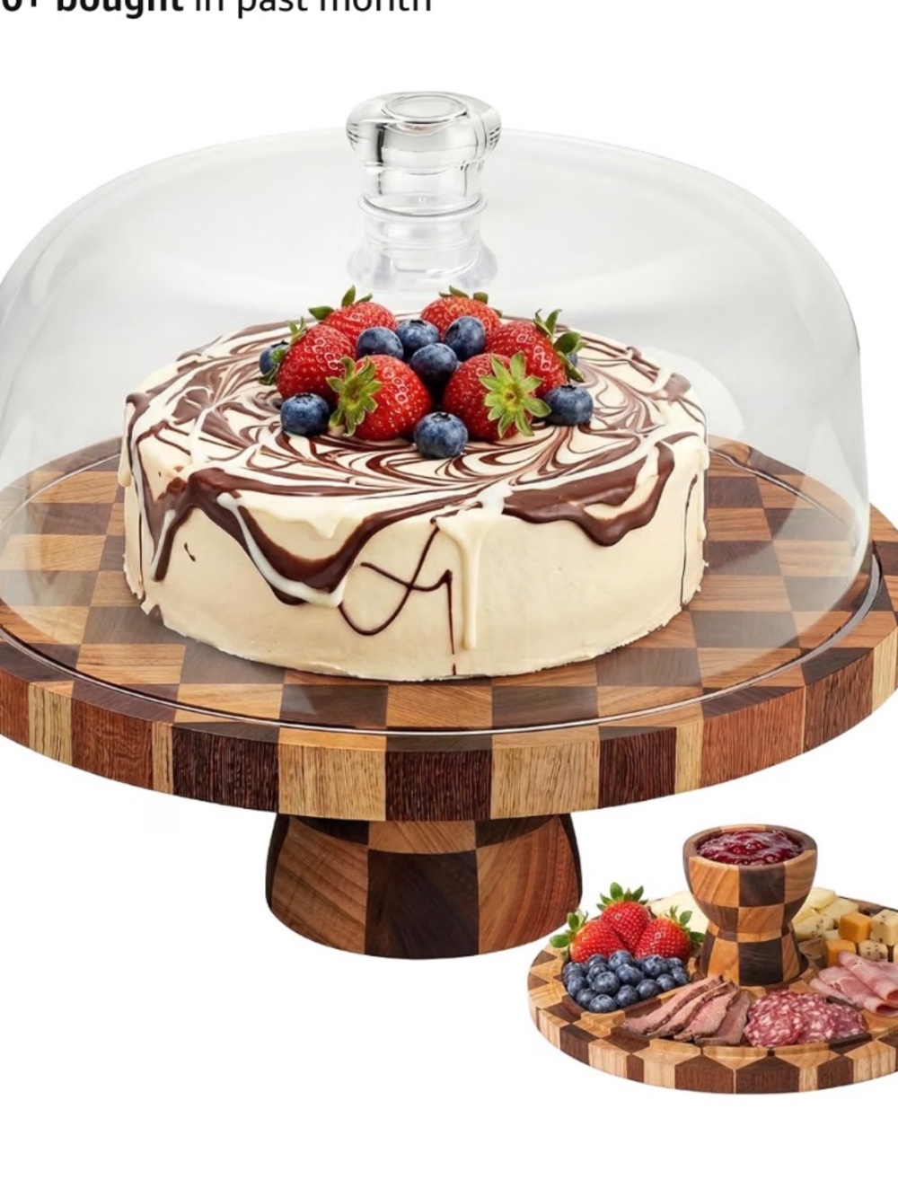 Cake Stand with Shatterproof Acrylic Dome, 12in Wooden Cake Stand